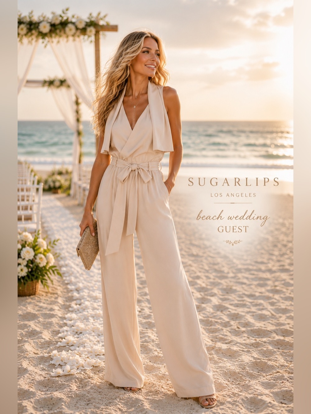 NWT Sugar Lips,Contemporary Cream Jumpsuit,Unique Bibbed Design,Belted, Size S